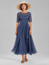 Aurelie™ Lace Bodice Layered Chiffon Midi Dress