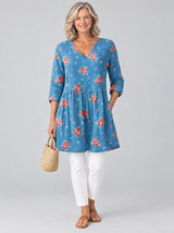 Rosella™ Sky Blue Rose Longline Blouse