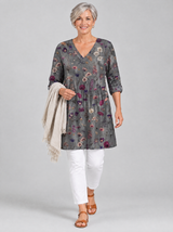 Pansy™ Charcoal Pressed Flower Longline Blouse