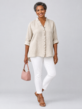 Ravenna™ Ruffled V-Neck Linen Blend Shirt