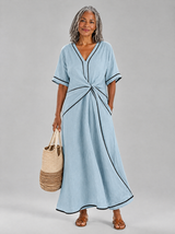Thalia™ Contrast Trim Draped Waist Maxi Dress