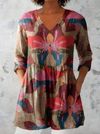 Eilidh™ Mocha Orchid Print Longline Blouse