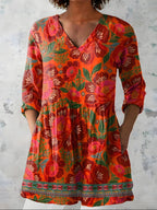 Marcy™ Tangerine Floral Border Longline Blouse