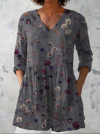 Pansy™ Charcoal Pressed Flower Longline Blouse