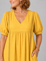 Bettina™ Yellow Openwork V-Neck Dress