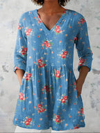 Rosella™ Sky Blue Rose Longline Blouse