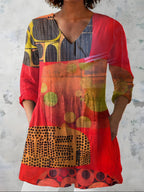 Zelie™ Red Art Collage Longline Blouse