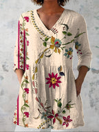 Hedda™ Beige Folk Floral Longline Blouse
