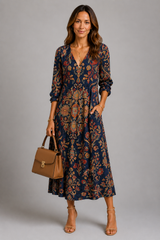 Gisela™ Warm Floral Long Sleeve Maxi Dress