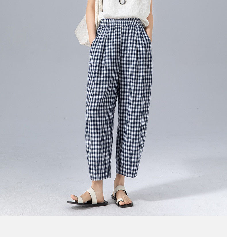 Caro™ Navy Gingham Relaxed Trousers