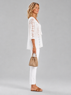 Ariadne crochet panel cotton blouse in white, side view