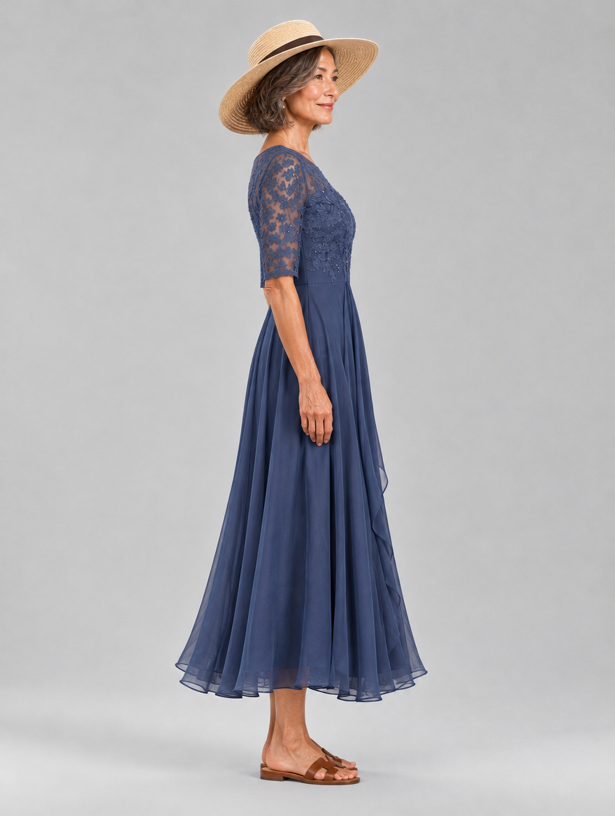 Aurelie dress in Blue, side view