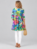 Claudette long blouse in impressionist garden print, back view