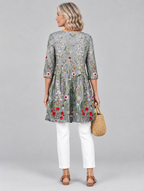 Lorelle long blouse in dove grey meadow wildflower print, back view