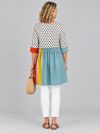 Dottie long blouse in polka dot colour block, back view
