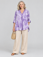 Velda relaxed tunic in lavender petal print, front view