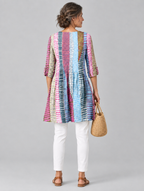 Yvaine long blouse in painted brush stripe print, back view