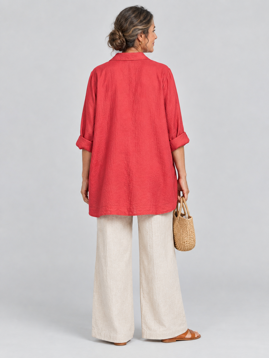 Rubina relaxed tunic in coral red, back view