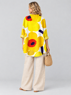 Daffodil relaxed tunic in sunflower yellow retro poppy print, back view