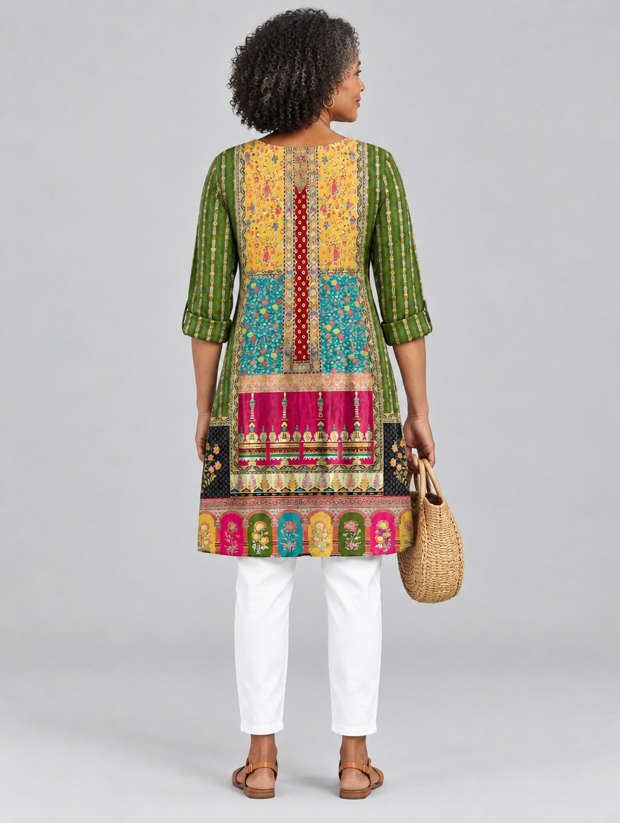 Patience long blouse in patchwork heritage print, back view