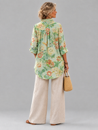 Mei relaxed tunic in mint chinoiserie peony print, back view