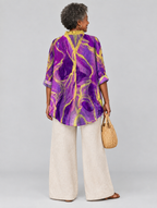 Regina relaxed tunic in violet and gold marble print, back view