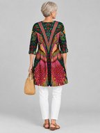 Alcina long blouse in forest green phoenix feather print, back view