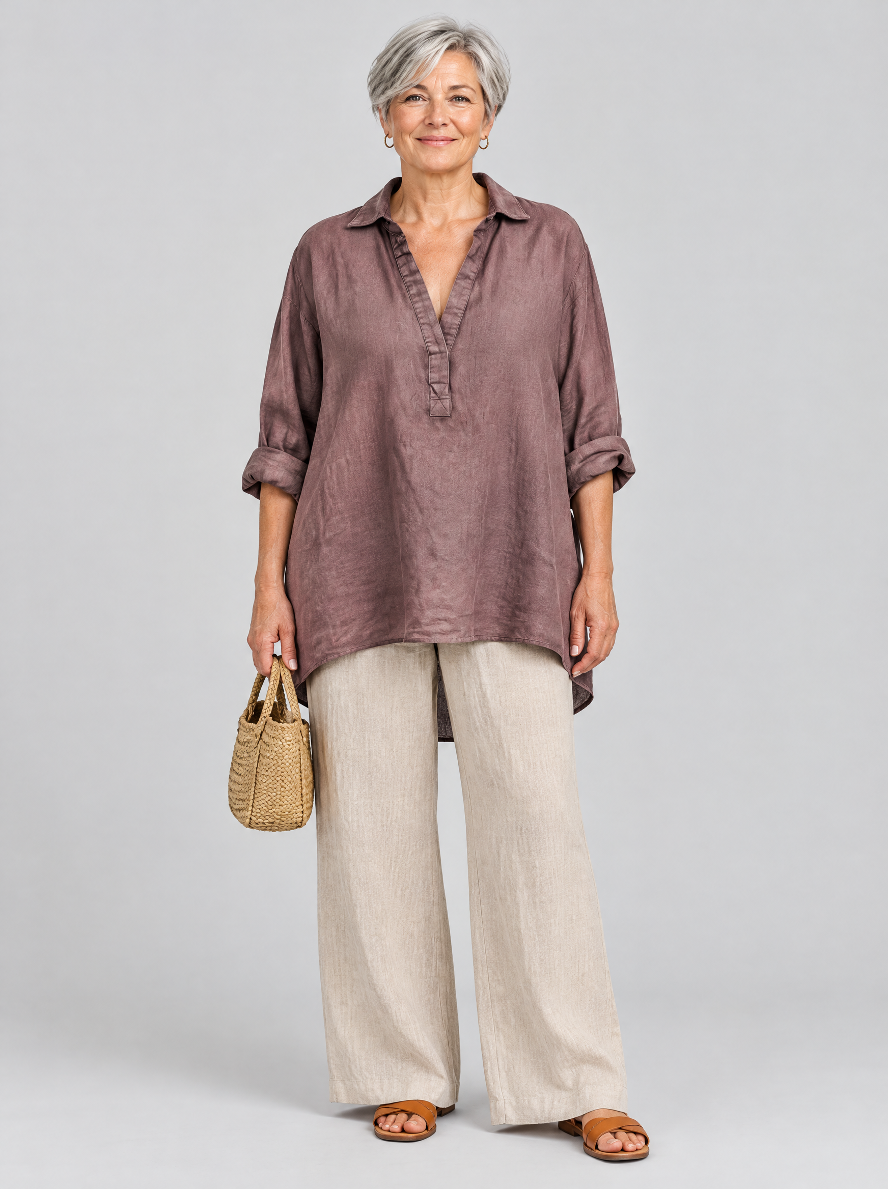Wenna relaxed tunic in rose grey, front view