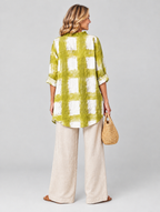 Greer relaxed summer tunic in chartreuse check, back view