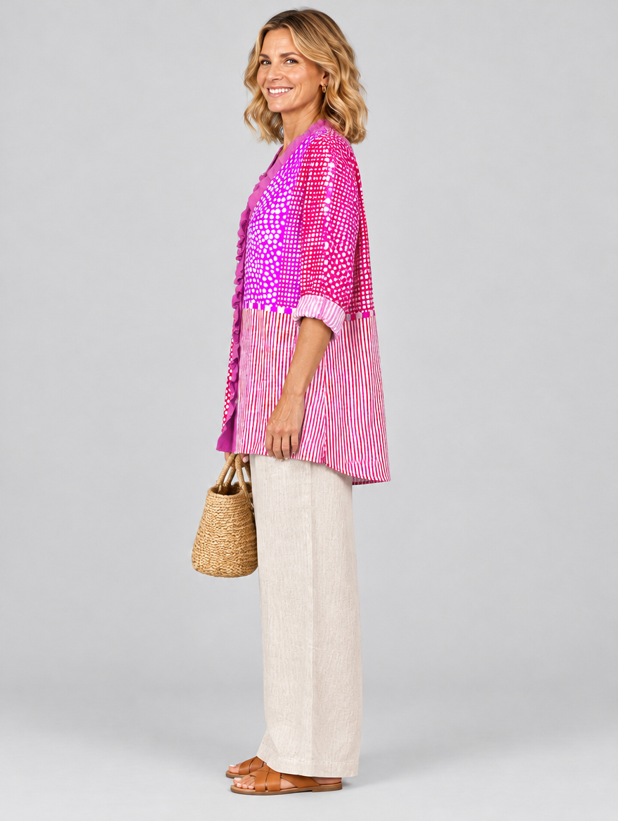 Bunty relaxed summer tunic, side view showing the relaxed fit
