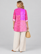 Bunty relaxed summer tunic in pink patchwork print, back view