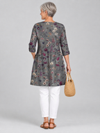 Pansy long blouse in charcoal wildflower print, back view