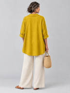 Topaz relaxed tunic in mustard yellow, back view