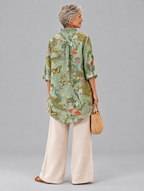 Pamina relaxed tunic in sage peacock and poppy print, back view