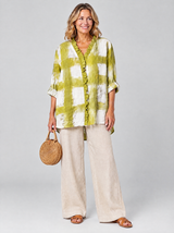 Greer™ Chartreuse Painted Check Ruffle Tunic