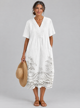 Filippa™ Eyelet Embroidered Linen Midi Dress