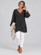 Sidonie pinstripe tunic top in black, front view
