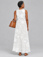 Valetta sleeveless maxi dress in white with tonal floral print, back view