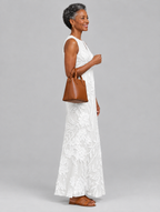 Valetta sleeveless maxi dress in white with tonal floral print, side view