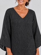Sidonie pinstripe tunic top in black, close up of print and neckline