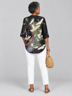 Orla printed shirt in black with crane and blossom print, back view
