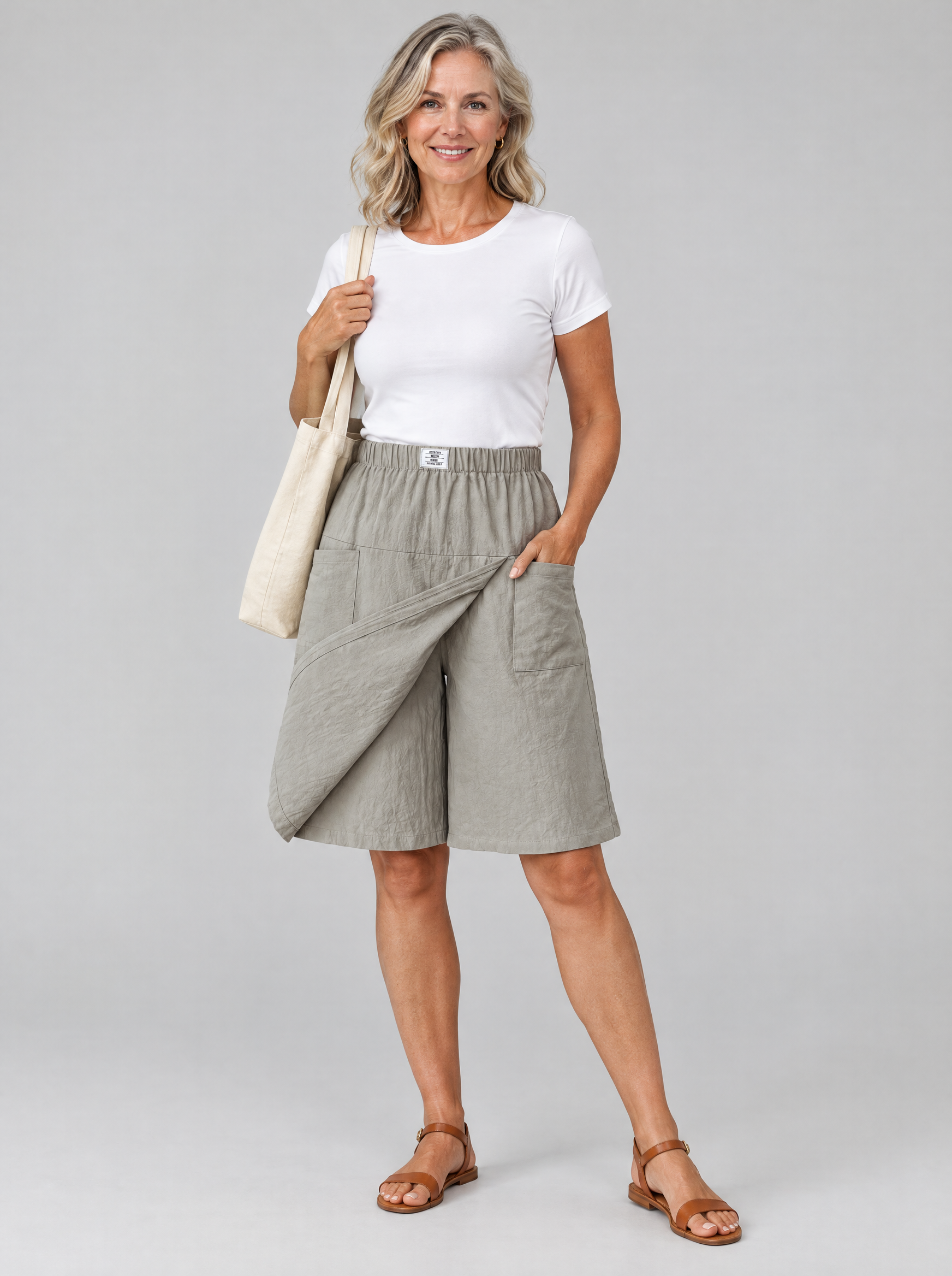 Saskia skort shorts in light grey, front view