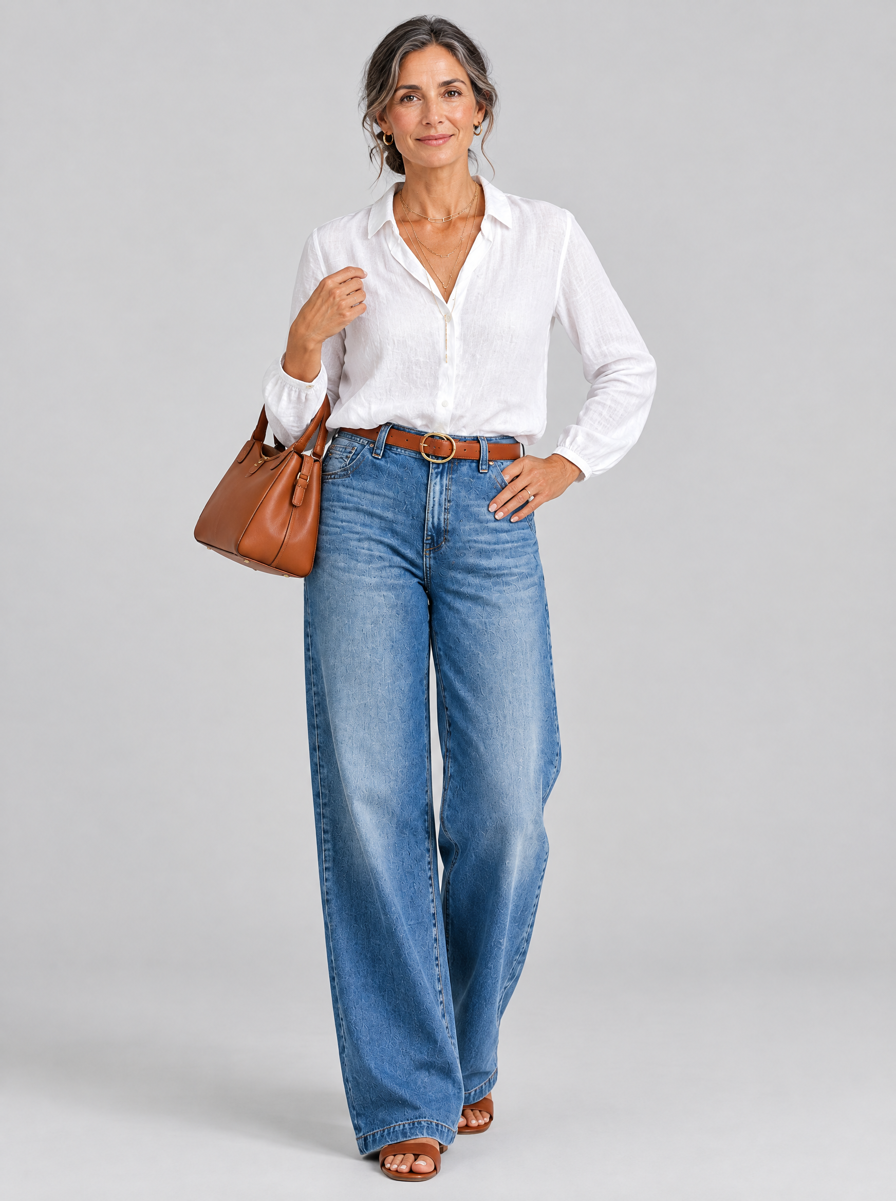 Ellery vintage high waisted wide leg jeans in mid blue wash, front view