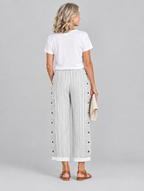 Nanette button trousers in white stripe, back view