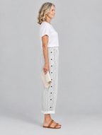 Nanette button trousers in white stripe, side view