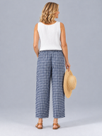 Caro gingham trousers in navy check, back view