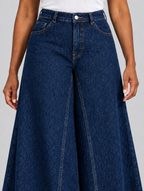 Tierney high waist jeans in dark indigo, close up of waistband, pockets and seams
