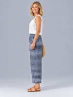 Caro gingham trousers in navy check, side view