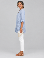 Annora top in blue, side view
