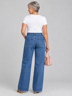 Rosita patchwork jeans in mid blue, back view
